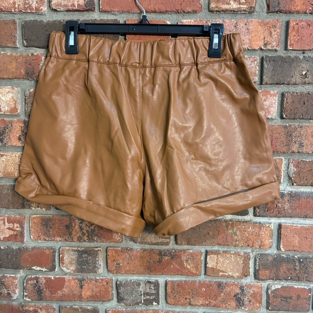 Sincerely Jules womens pleather high waist shorts brown medium